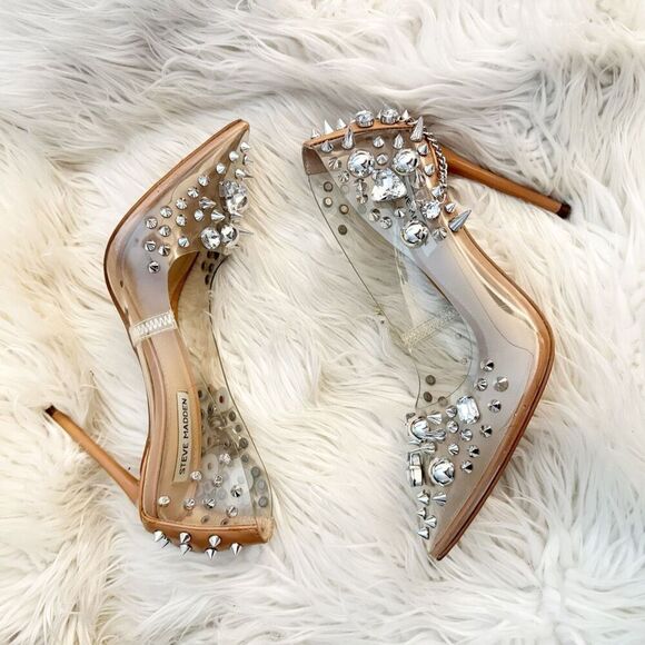STEVE MADDEN | Vala Studded Metallic Stiletto Heel Pump Clear Embellished | 7.5 - Picture 5 of 9
